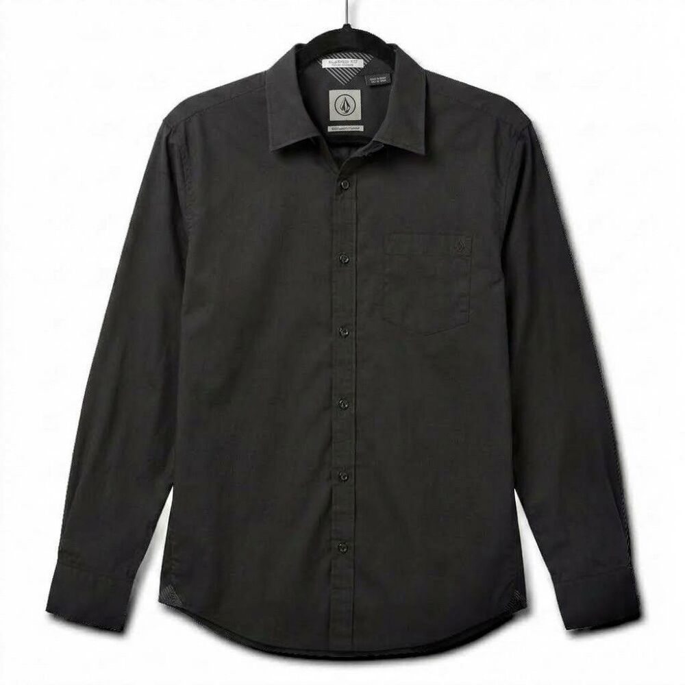 VOLCOM Mens Button Up Shirt Solid Large Classic Fit Long Sleeve Black Casual